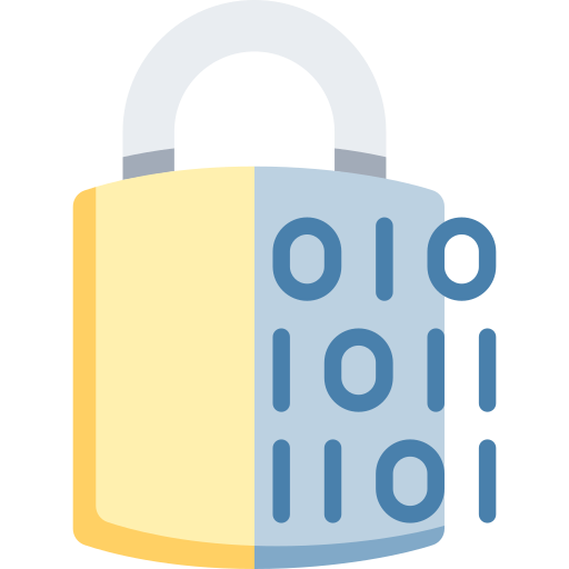 Decorative image of a padlock with encryption data on the right side of the lock